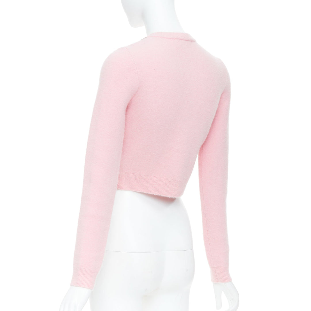 SELF PORTRAIT AW24 light pink viscose blend crystal neckline crop cardigan XS