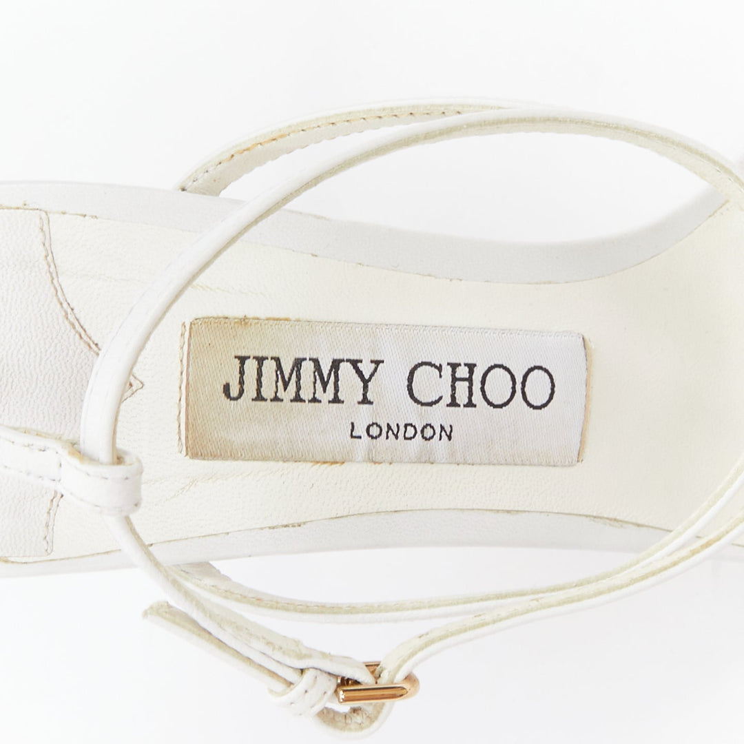 JIMMY CHOO Tamai 100 white leather caged toe criss cross sandals EU36.5