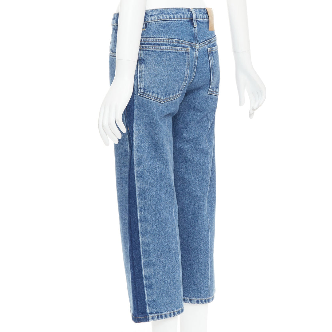 BALENCIAGA blue washed contrast side low waist wide cropped jeans FR36 S