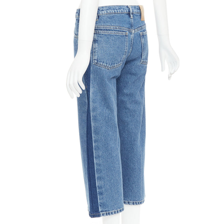 BALENCIAGA blue washed contrast side low waist wide cropped jeans FR36 S
