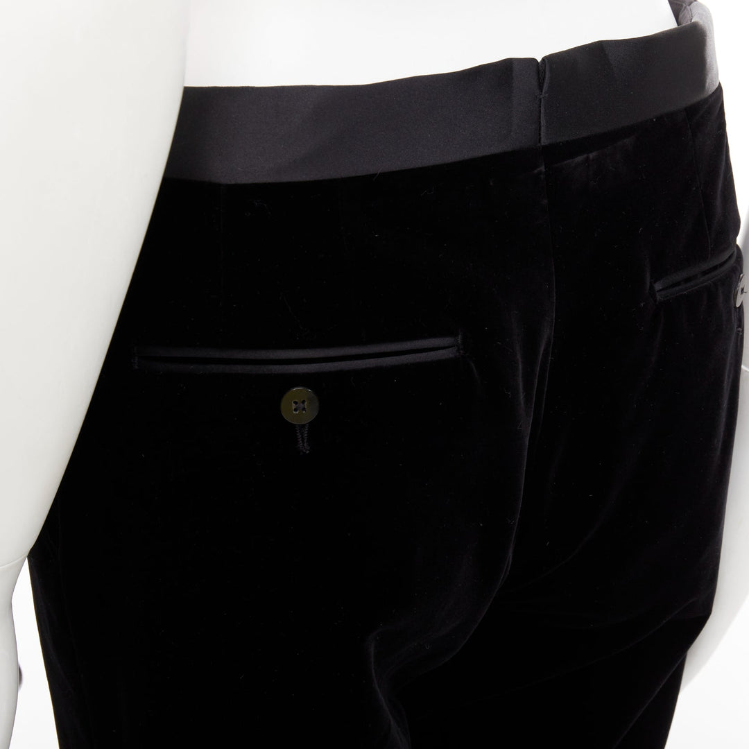 LANVIN black cotton velvet satin trim straight leg dress pants FR44 XS
