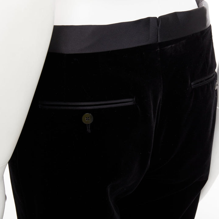 LANVIN black cotton velvet satin trim straight leg dress pants FR44 XS