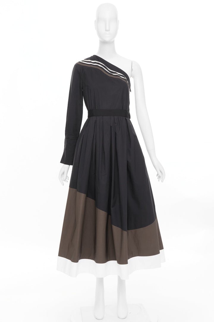 FENDI Wave one shoulder colorblock asymmetric striped pleated dress IT40 S