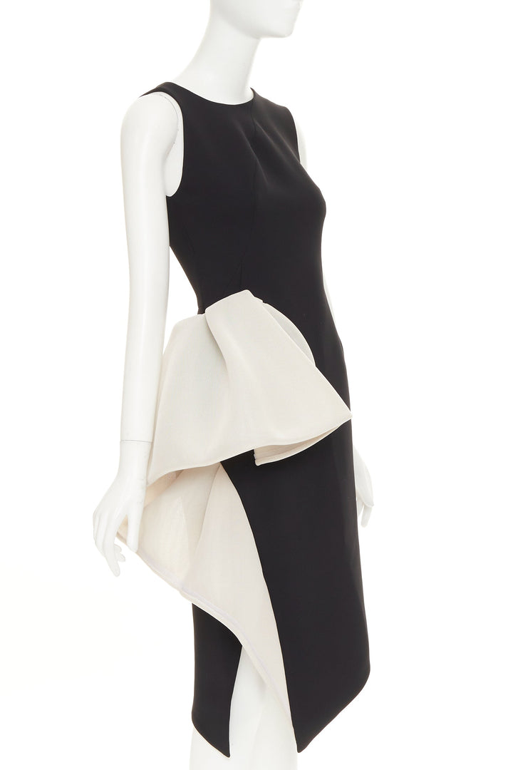 MATICEVSKI 2018 Essex black white asymmetric ruffle polyester midi dress AUS8 S