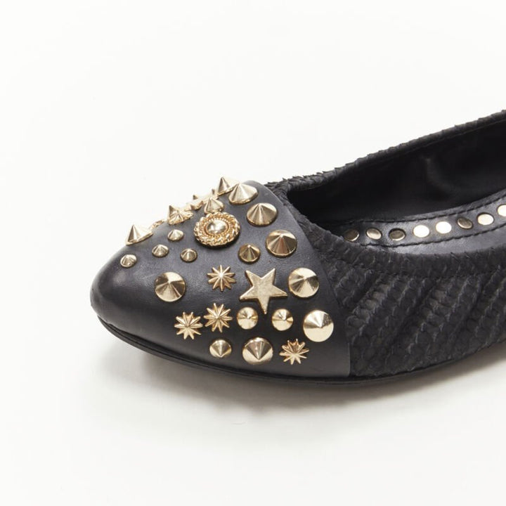 GIVENCHY Riccardo Tisci gold star spike stud toe cap scaled ballerina flats EU37