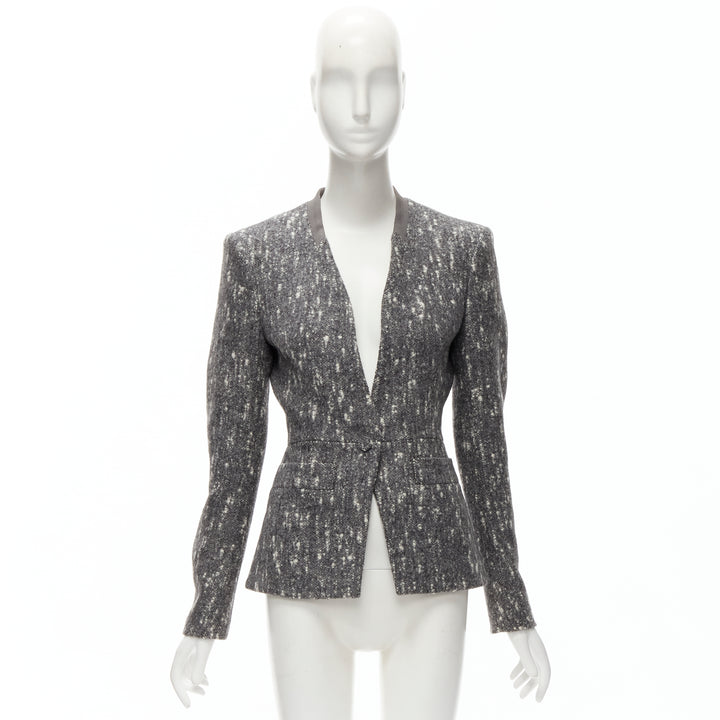 BALENCIAGA Ghesquiere 2009 grey white speckled fitted blazer jacket FR38 M