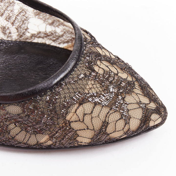 SERGIO ROSSI black leather floral lace spool heel pumps EU37.5