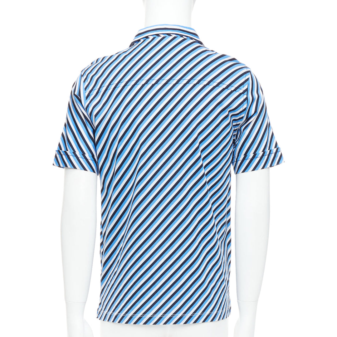 PRADA 2014 blue white black cotton diagonal striped polo shirt L