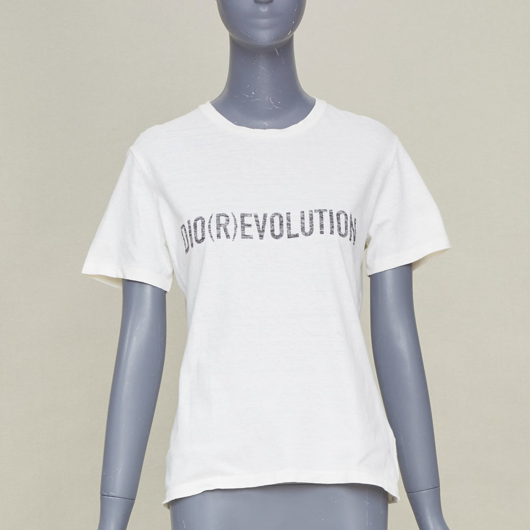 DIOR 2017 Runway DioRevolution off white cotton linen graphic jersey tshirt S