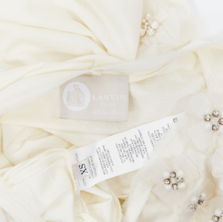 LANVIN ALBER ELBAZ Collection Blanche white silk pearl crystal flower tshirt XS