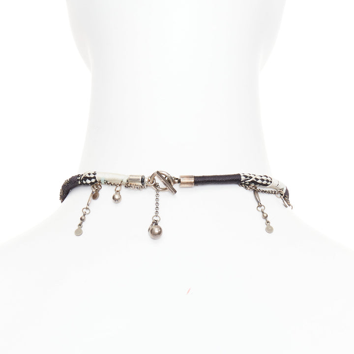 SAINT LAURENT black white braided tribal ball charms choker necklace