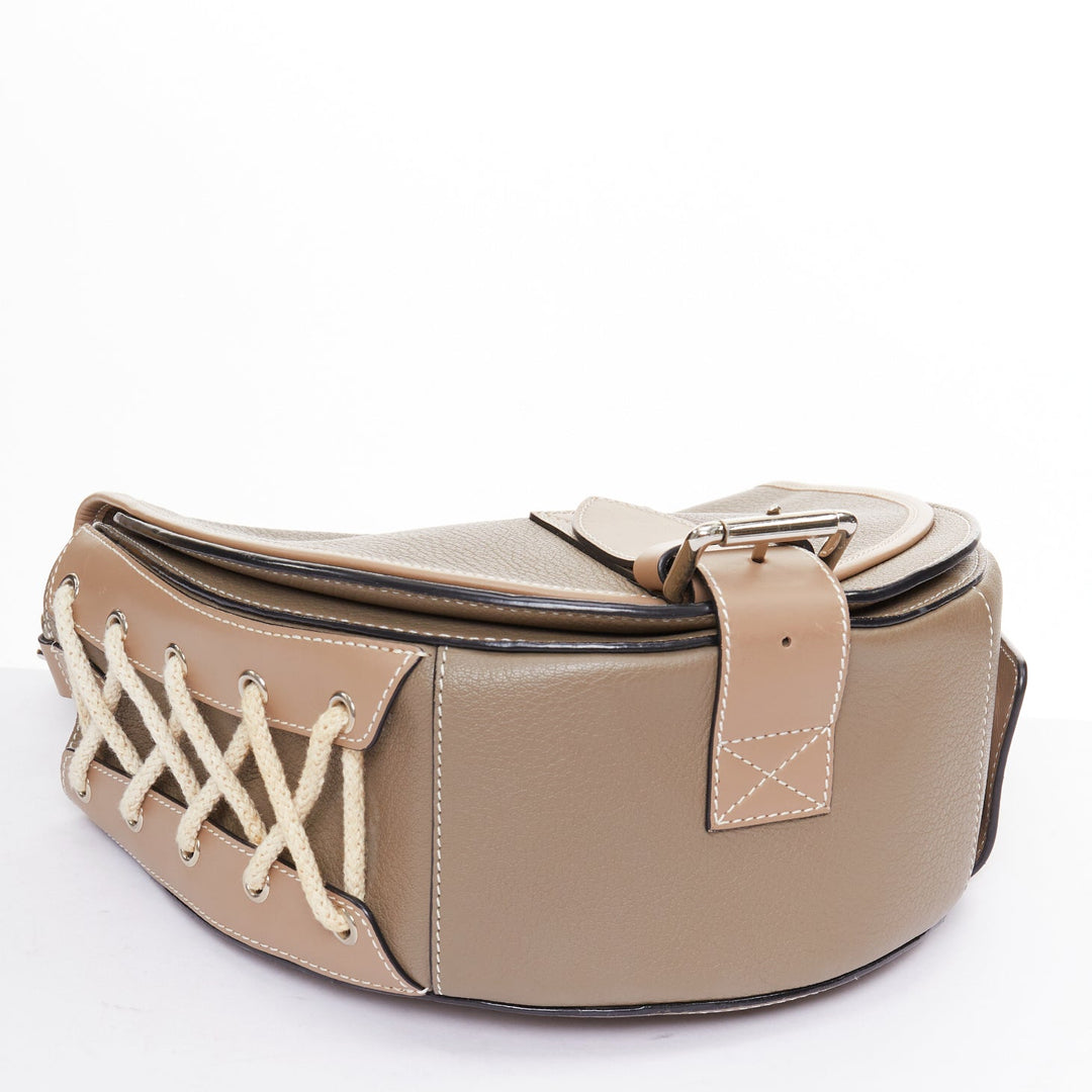 JW ANDERSON Bike taupe leather pocket braided half moon crossbody bag
