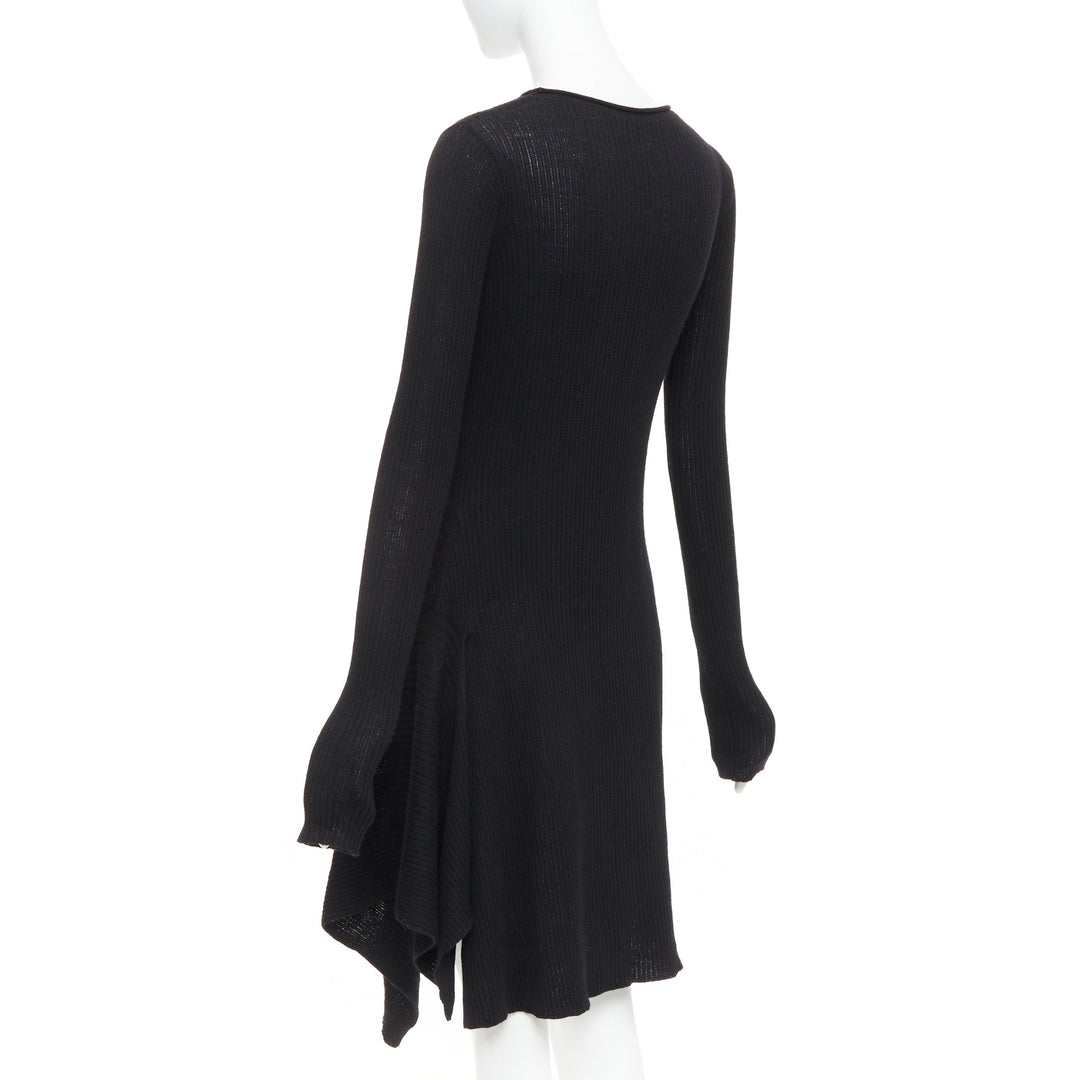 Y'S YOHJI YAMAMOTO black  wool laced up handkerchief hem sweater JP2 M