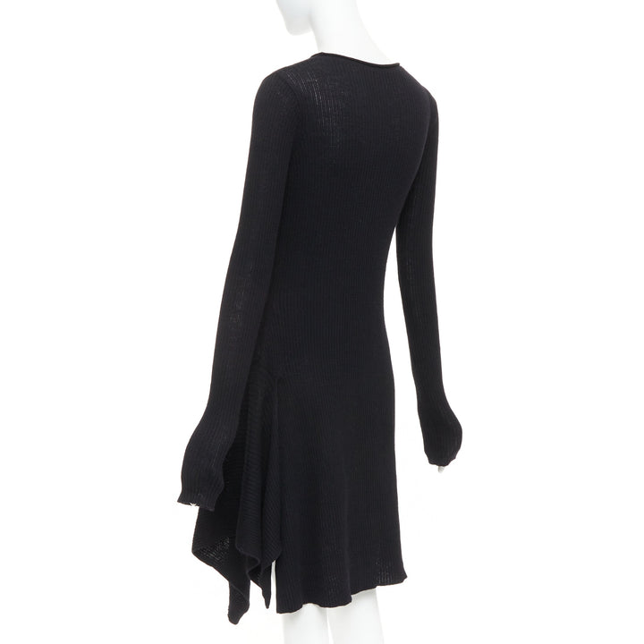 Y'S YOHJI YAMAMOTO black  wool laced up handkerchief hem sweater JP2 M