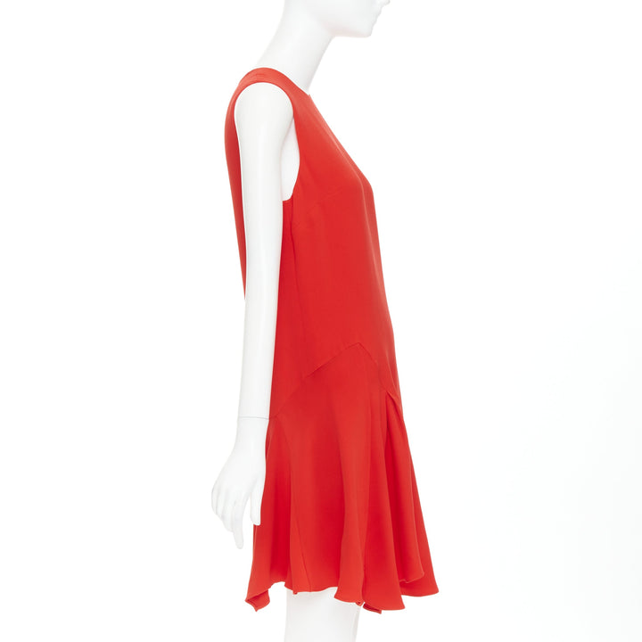 CHRISTIAN DIOR red silk blend round neck asymmetric handkerchief dress FR40 M