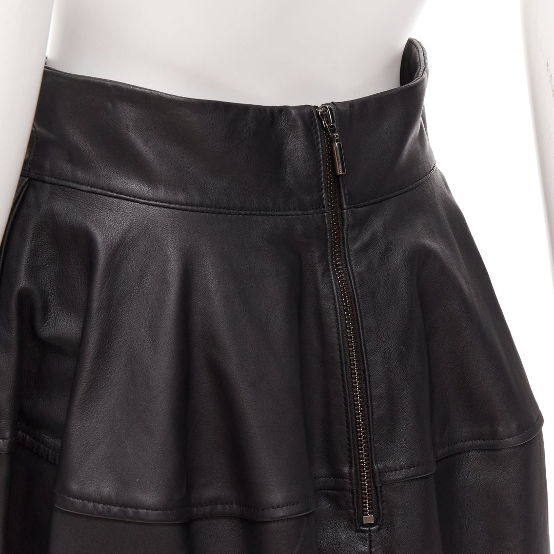MATICEVSKI 2021 Tavolara black lambskin leather round hip midi skirt AUS10 M