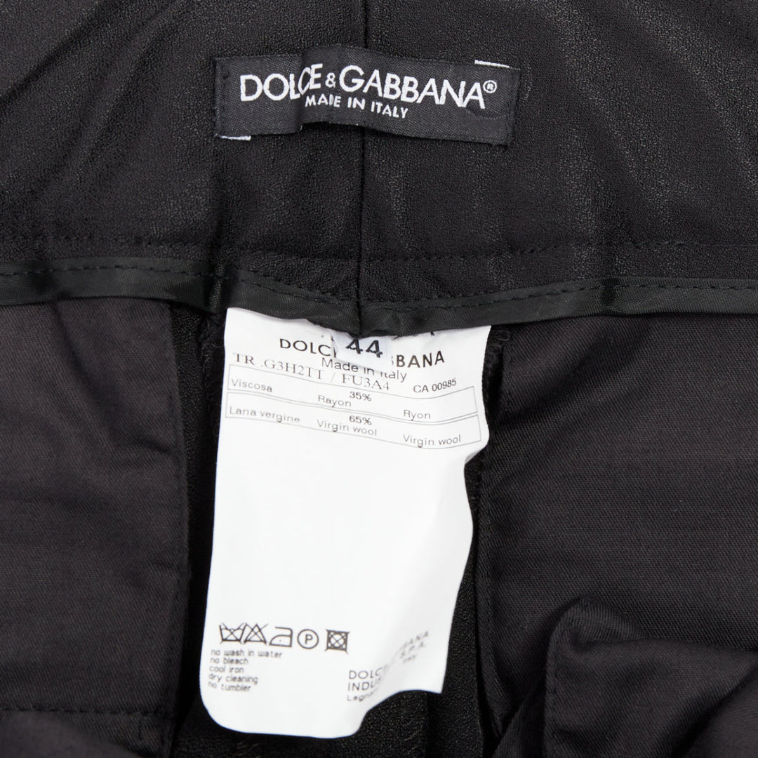 DOLCE GABBANA black virgin wool blend satin waist tuxedo pants IT44 XS