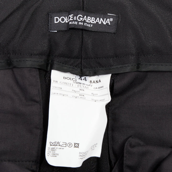 DOLCE GABBANA black virgin wool blend satin waist tuxedo pants IT44 XS
