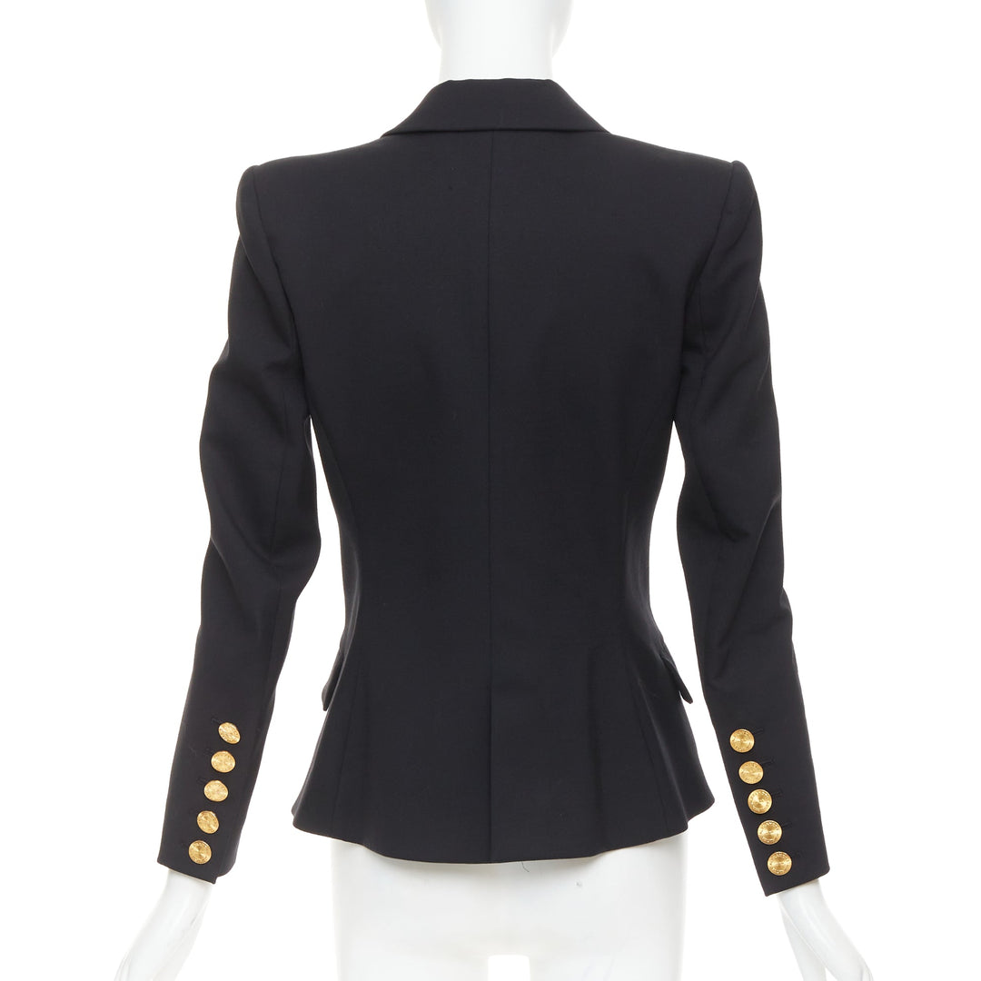 ALEXANDRE VAUTHIER black wool gold sunburst button double breasted blazer jacket