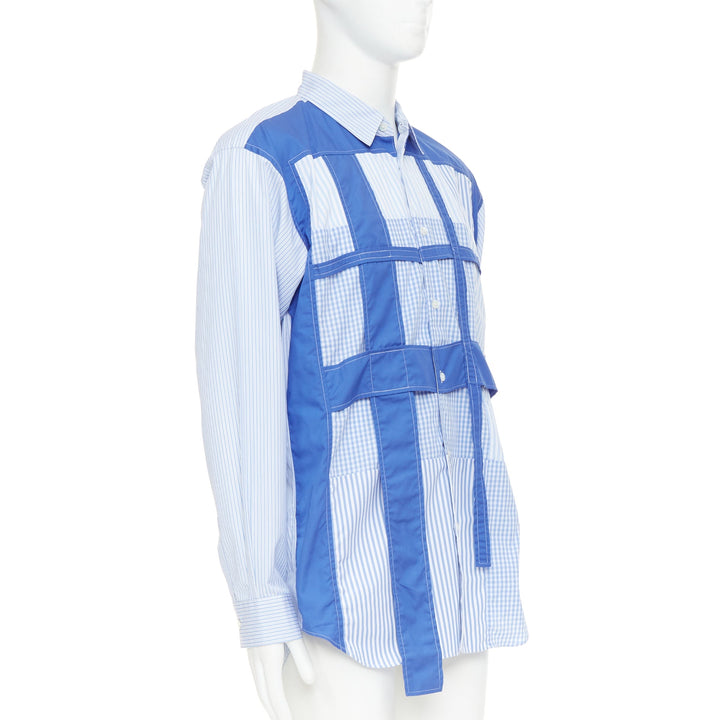 COMME DES GARCONS SHIRT blue cotton cage applique patchwork shirt L
