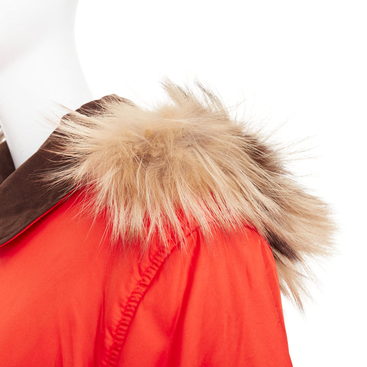 ESCADA orange nylon fur trimmed hood long parka coat IT42 M