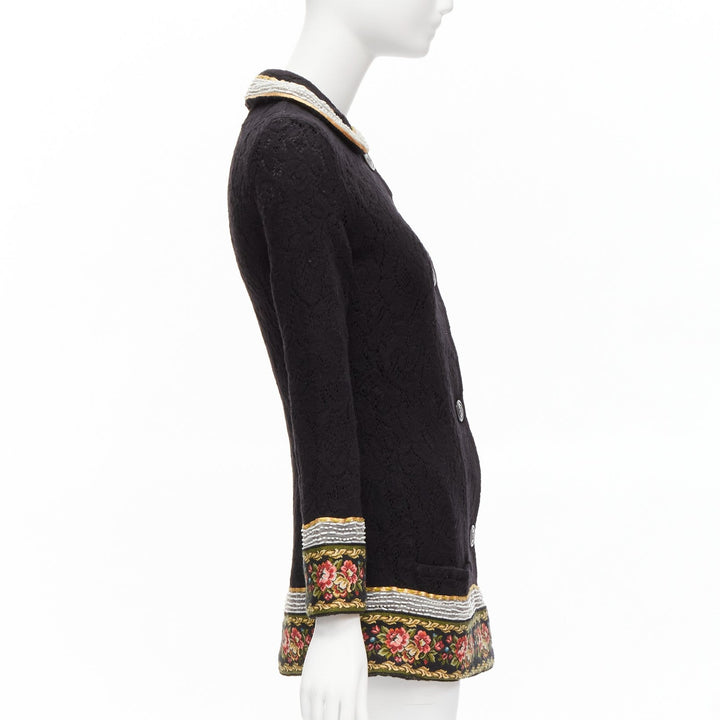 VOYAGE INVEST IN THE ORIGINAL LONDON red green beaded floral black wool coat L