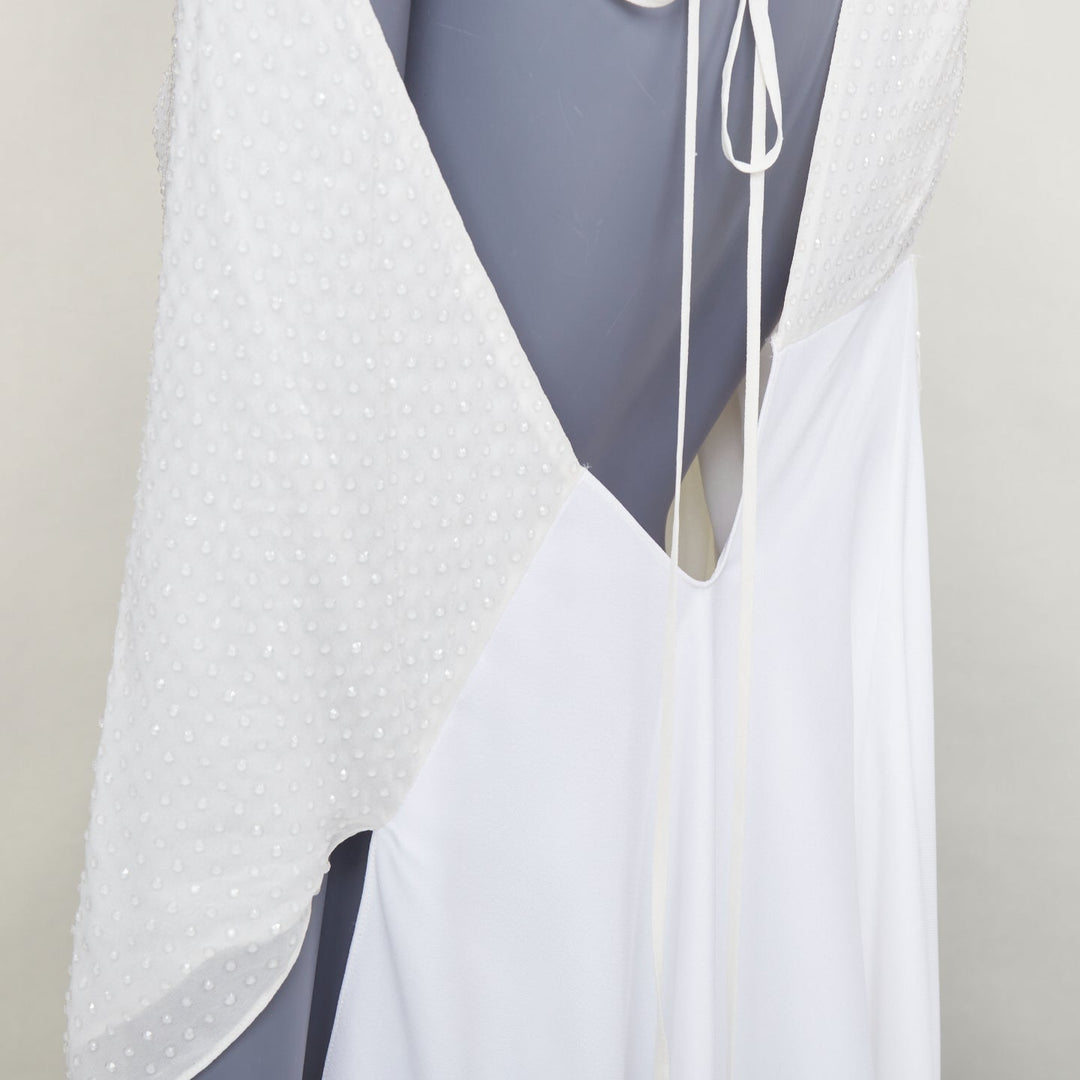 FERRAGAMO Maximilian Davis 2023 Bridal white crystal draped asymmetric gown IT4