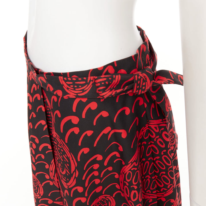DIOR Diorarmour black red cotton playing cards print wrap midi skirt FR36 S