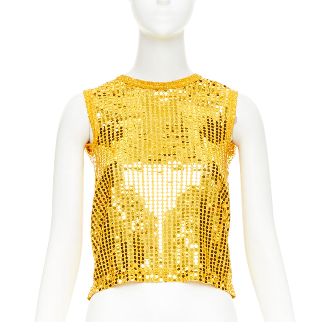 COMME DES GARCONS yellow gold round sequinned deconstructed 3D cut cropped vest