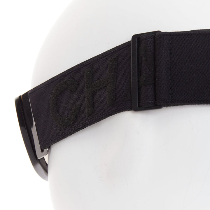 CHANEL black acetate technical shield ski goggles sunglasses