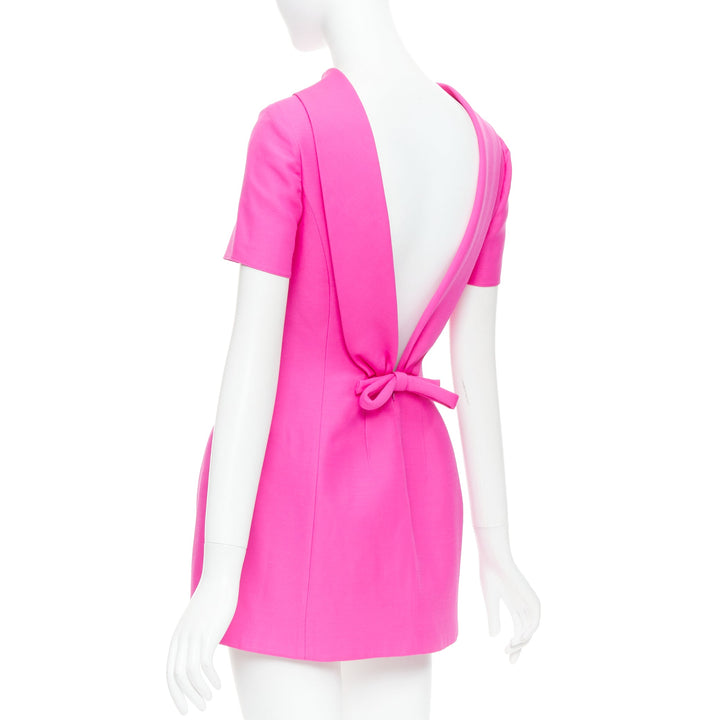 VALENTINO PPink 2022 pink virgin wool silk dipped bow back mini dress IT38 XS