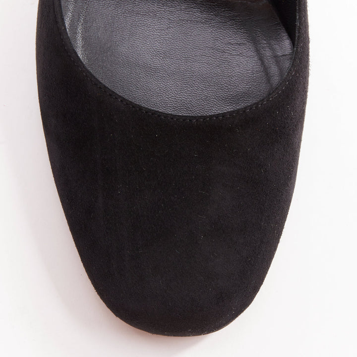 SAINT LAURENT black suede leather buckle maryjane block heel pump EU37.5