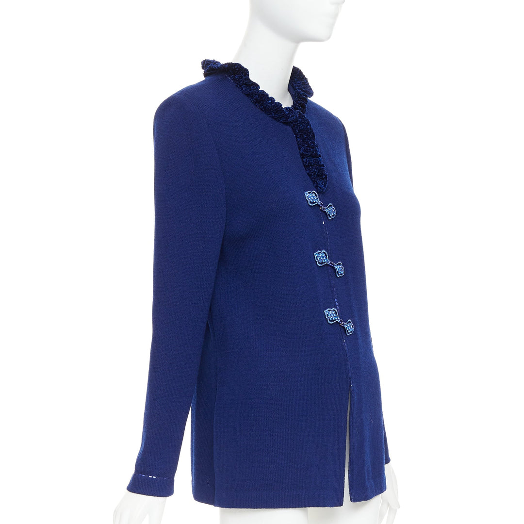 ST JOHN Evening Vintage royal blue crystal chinoiserie cardigan coat US10 XL