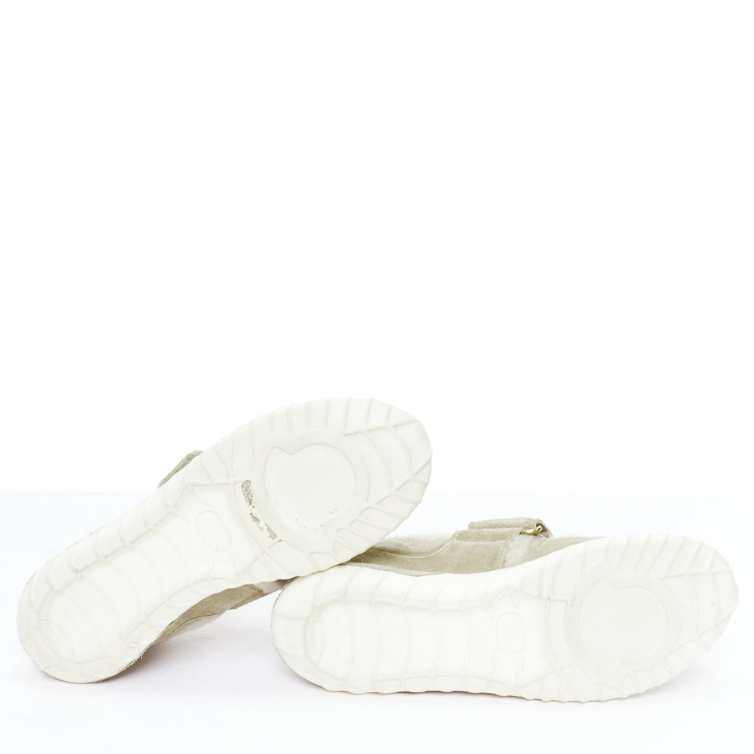 MONCLER stone suede shearling panels logo magic tape sneakers EU38