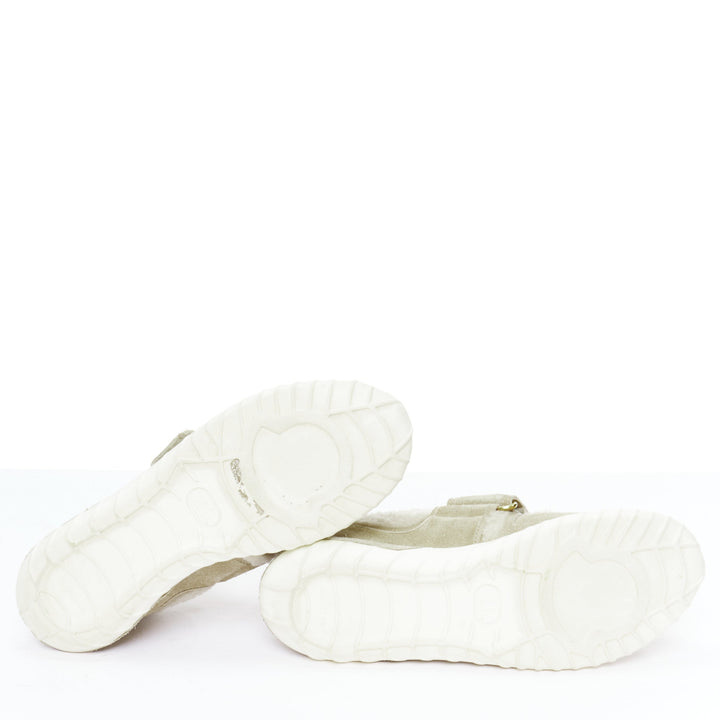 MONCLER stone suede shearling panels logo magic tape sneakers EU38