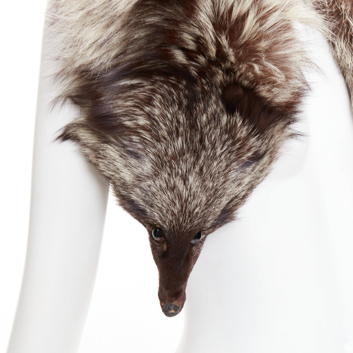 Brown silver ombre genuine fur animal scarf stole