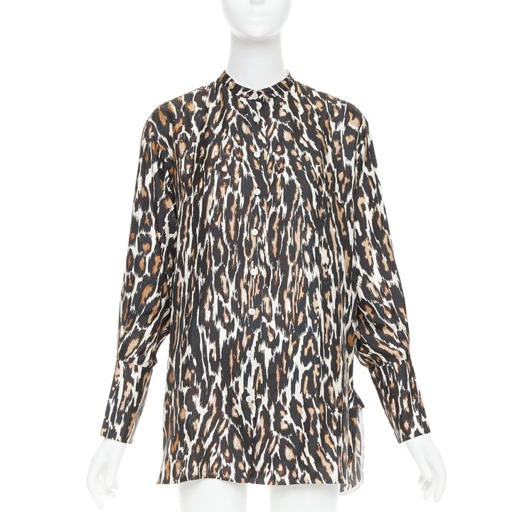CALVIN KLEIN 205W39NYC Raf Simons silk  brown black leopard print shirt US0 XS