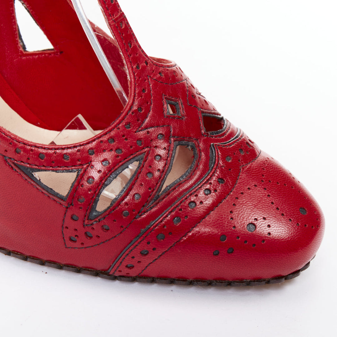 CHRISTIAN DIOR John Galliano Vintage red caged T-strap pump heels EU37