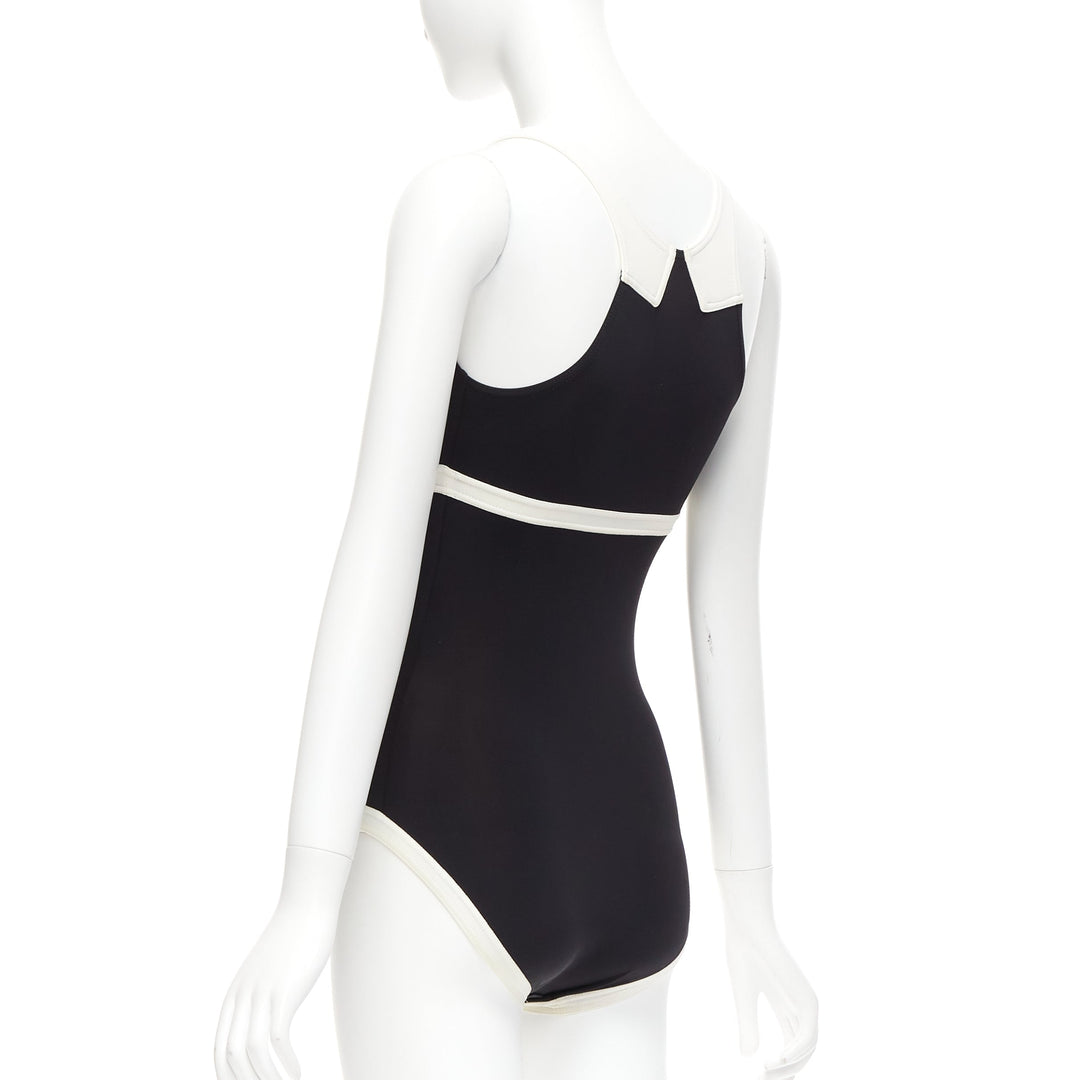 rare CHANEL 96C Vintage CC black cream colorblock swim bodysuit FR36 S