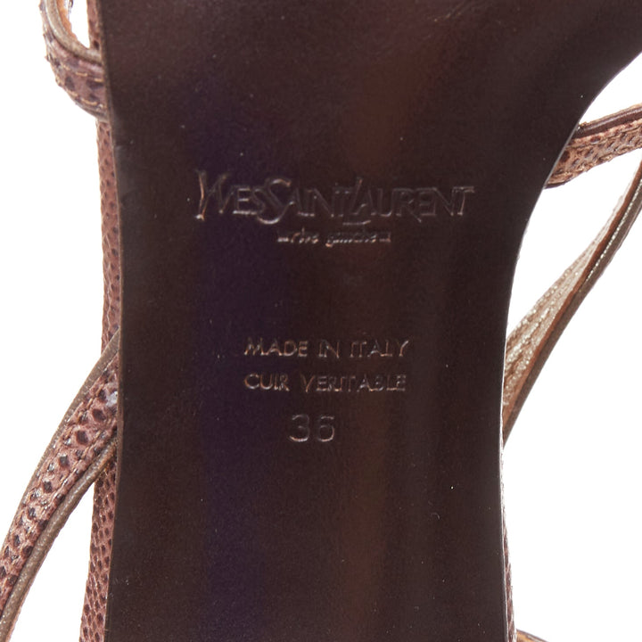 YVES SAINT LAURENT Vintage Karung brown scaled leather strappy sandals EU36