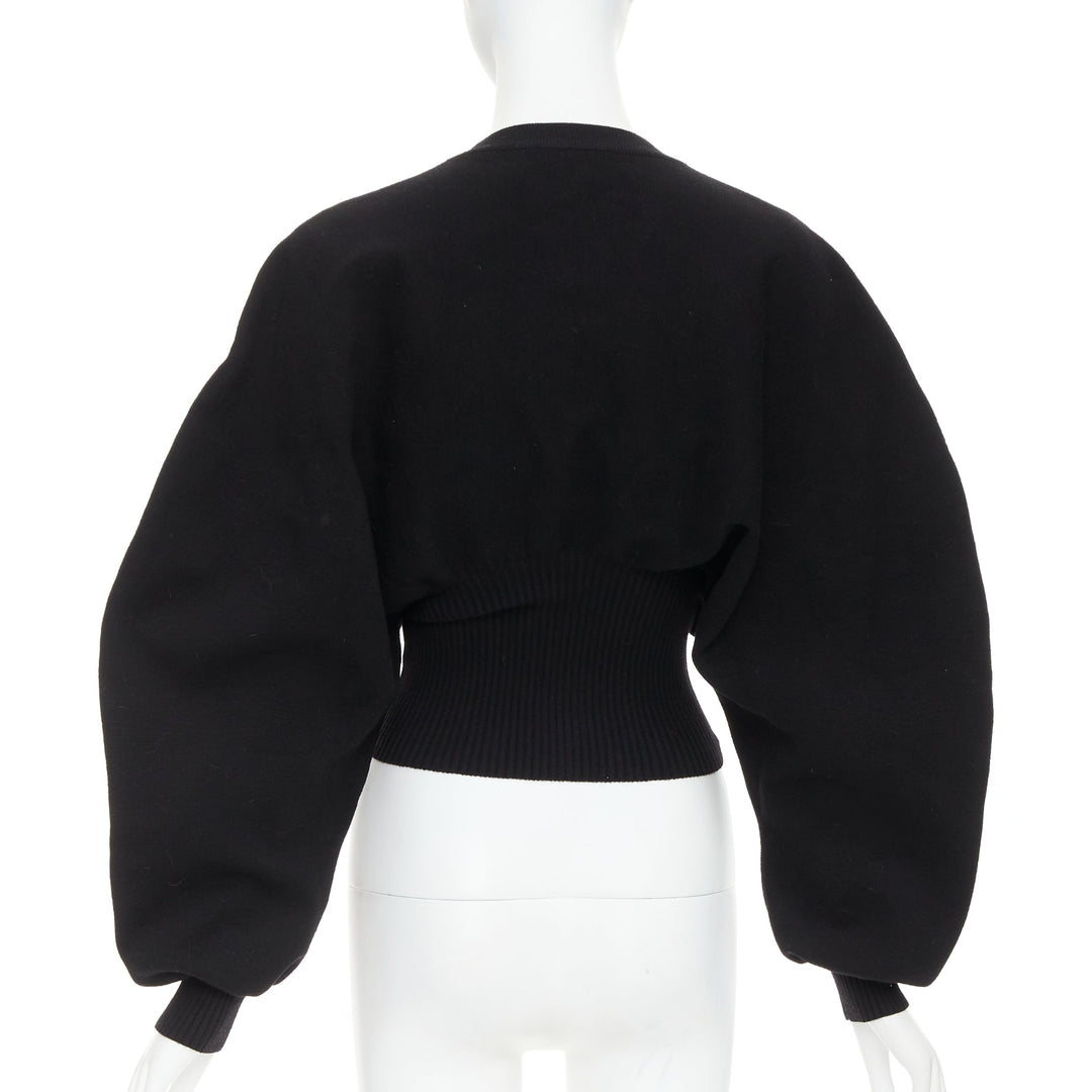 BOTTEGA VENETA Daniel Lee black wool sculptural rounded sleeves crop sweater XS