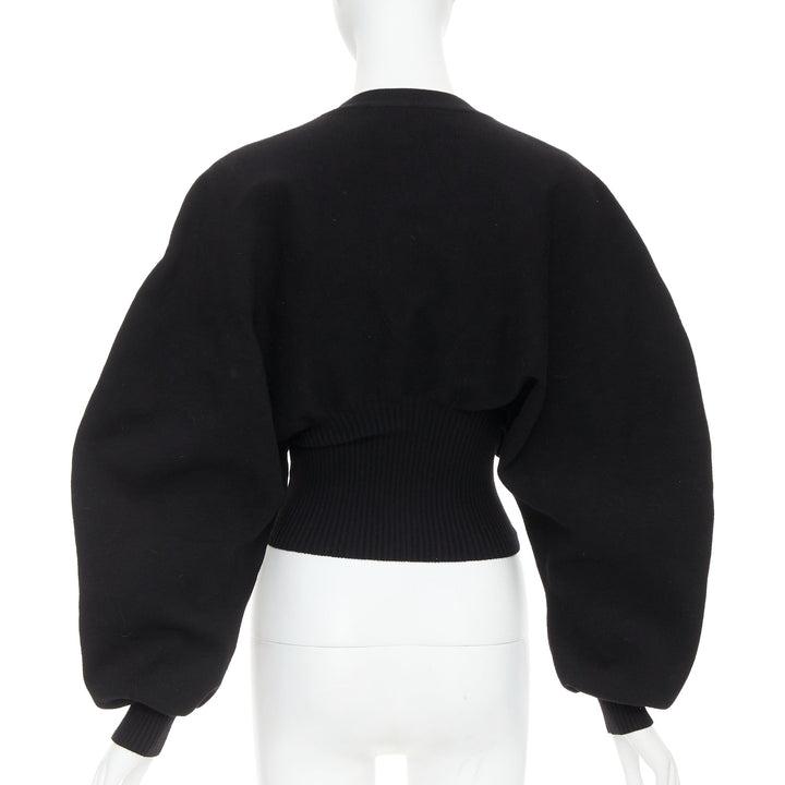 BOTTEGA VENETA Daniel Lee black wool sculptural rounded sleeves crop sweater XS