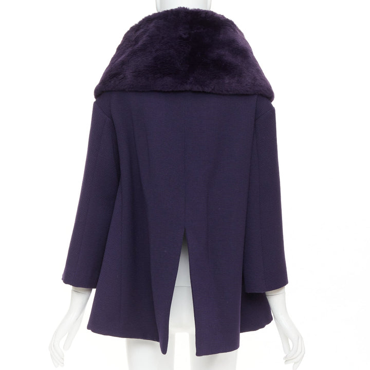 rare ROMEO GIGLI JOYCE pruple virgin wool plush fur collar swing coat IT38 XS