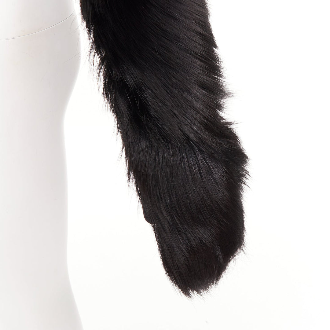 BALENCIAGA black genuine  fur chunky wool ribbed long opera gloves