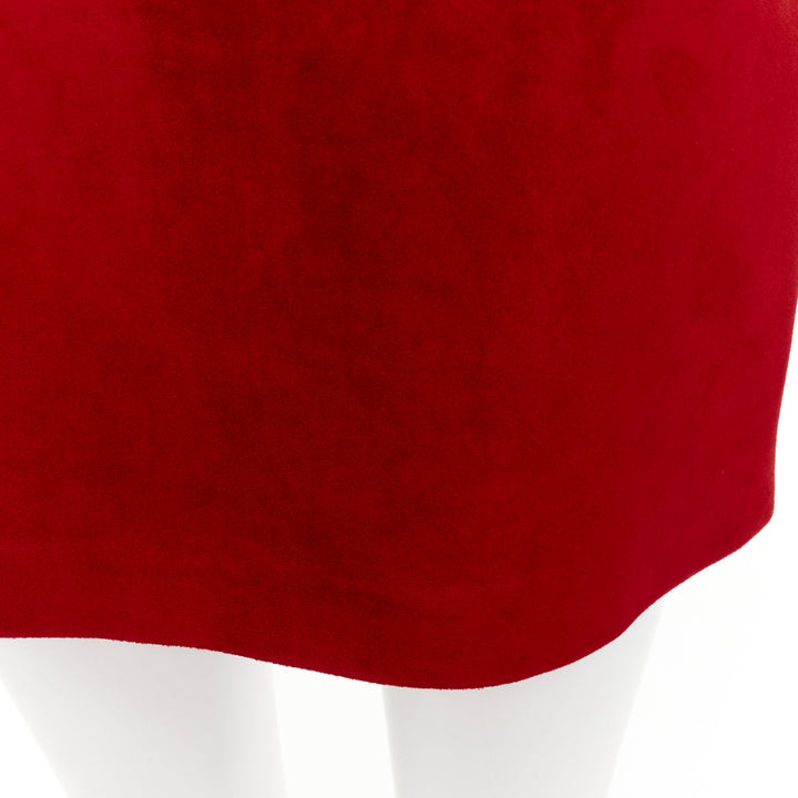 SAINT LAURENT 2019 red suede leather back dart mini skirt FR38 M