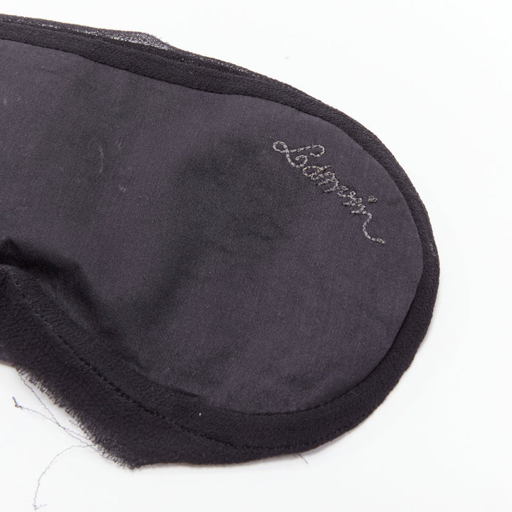 LANVIN black 100% silk satin logo embroidery sleeping flats mask set  EU37