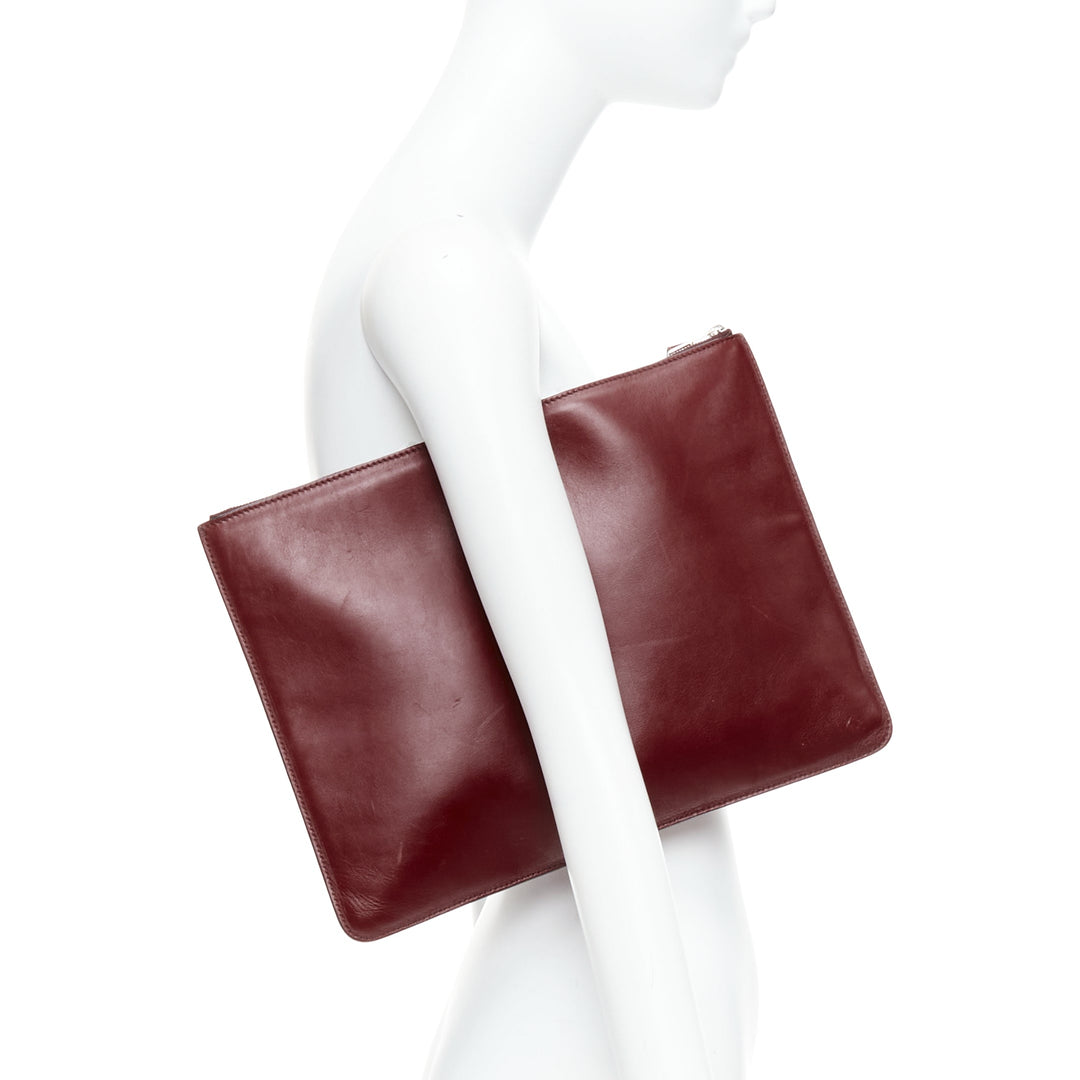 OLD CELINE Phoebe Philo Portfolio burgundy silver metal trim zip clutch