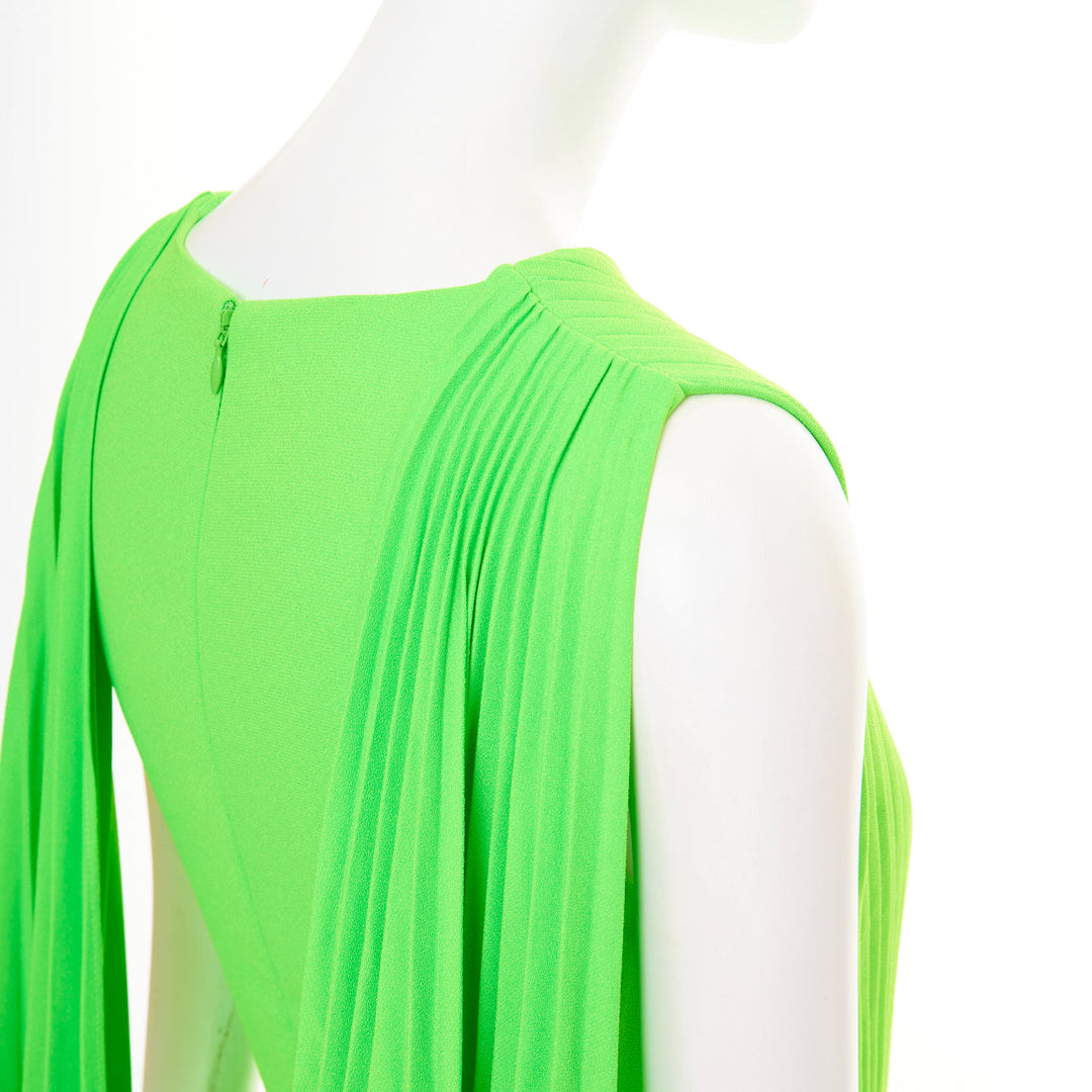 VALENTINO 2019 neon green accordion pleated caped shoulder crepe dress IT40 S