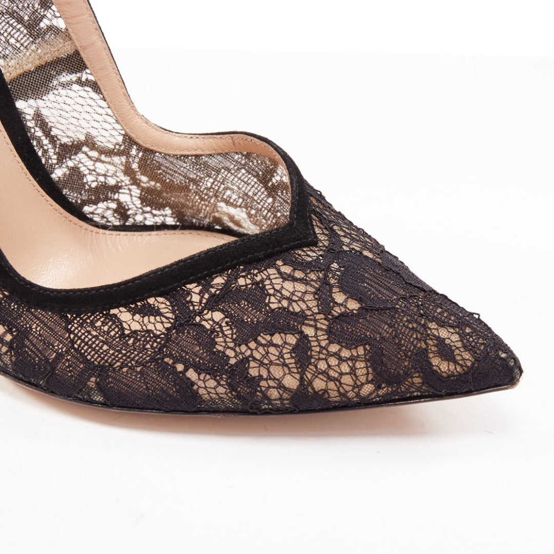 Female mannequin wearing Gianvito Rossi Black Lace Women Heels in Size EU38 | Available at JHROP