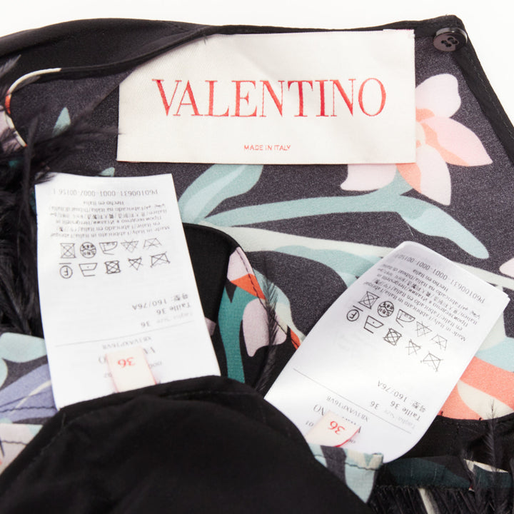 VALENTINO 2021 Runway black floral butterflies feather cuff maxi dress IT40 S